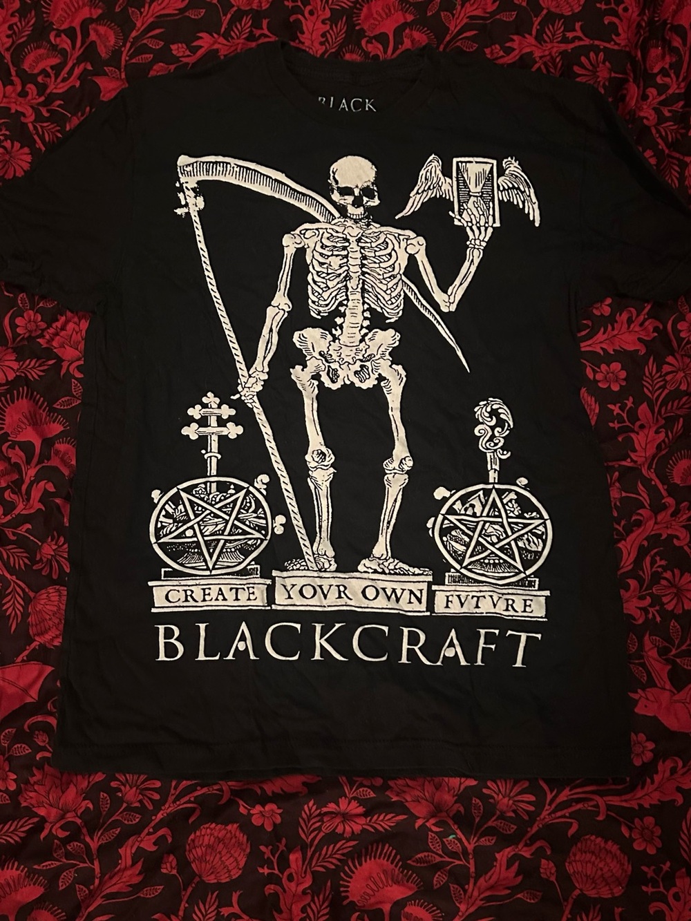 Blackcraft Create Your Own Future skeleton grim reaper black and white t shirt